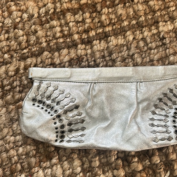 Steve Madden Vintage Silver Grommet Leather Clutch